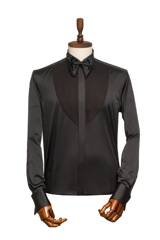 Tuxedo Pleats Black Shirt