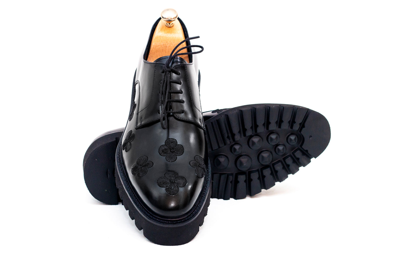 Peacock Black Floral Derby Shoe