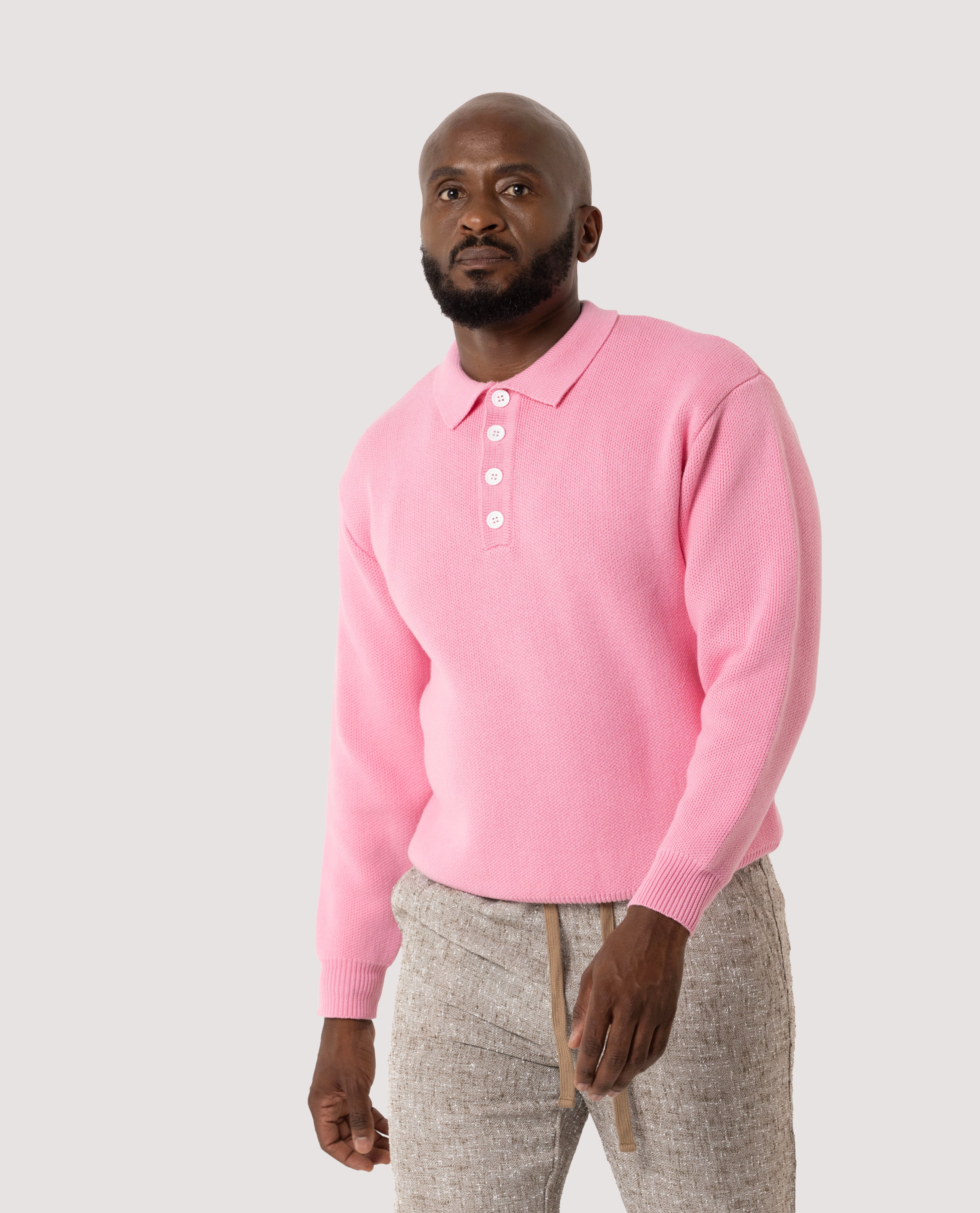 Baby Pink Long Sleeve Knitted Polo – Relevance For Men