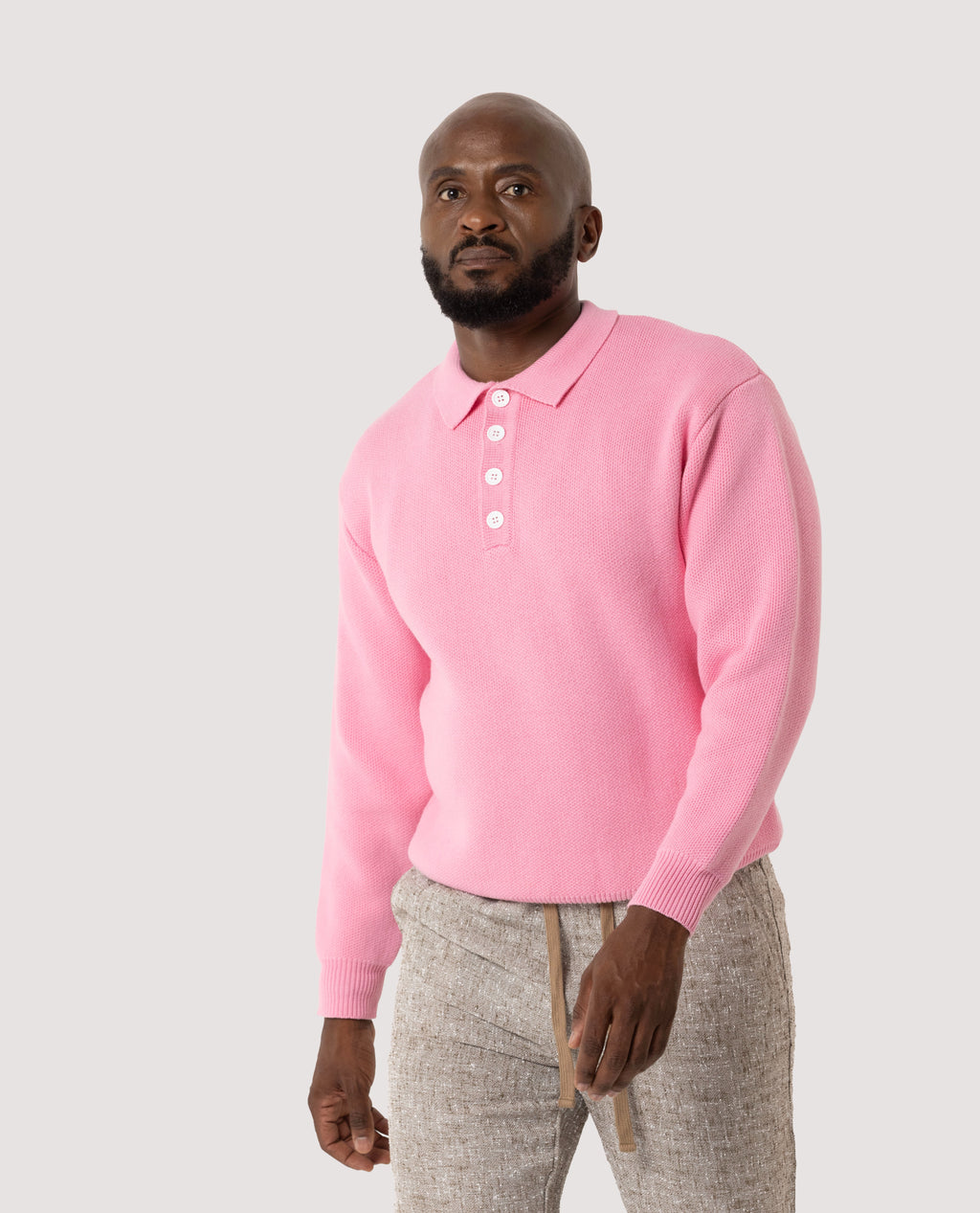 Baby Pink Long Sleeve Knitted Polo