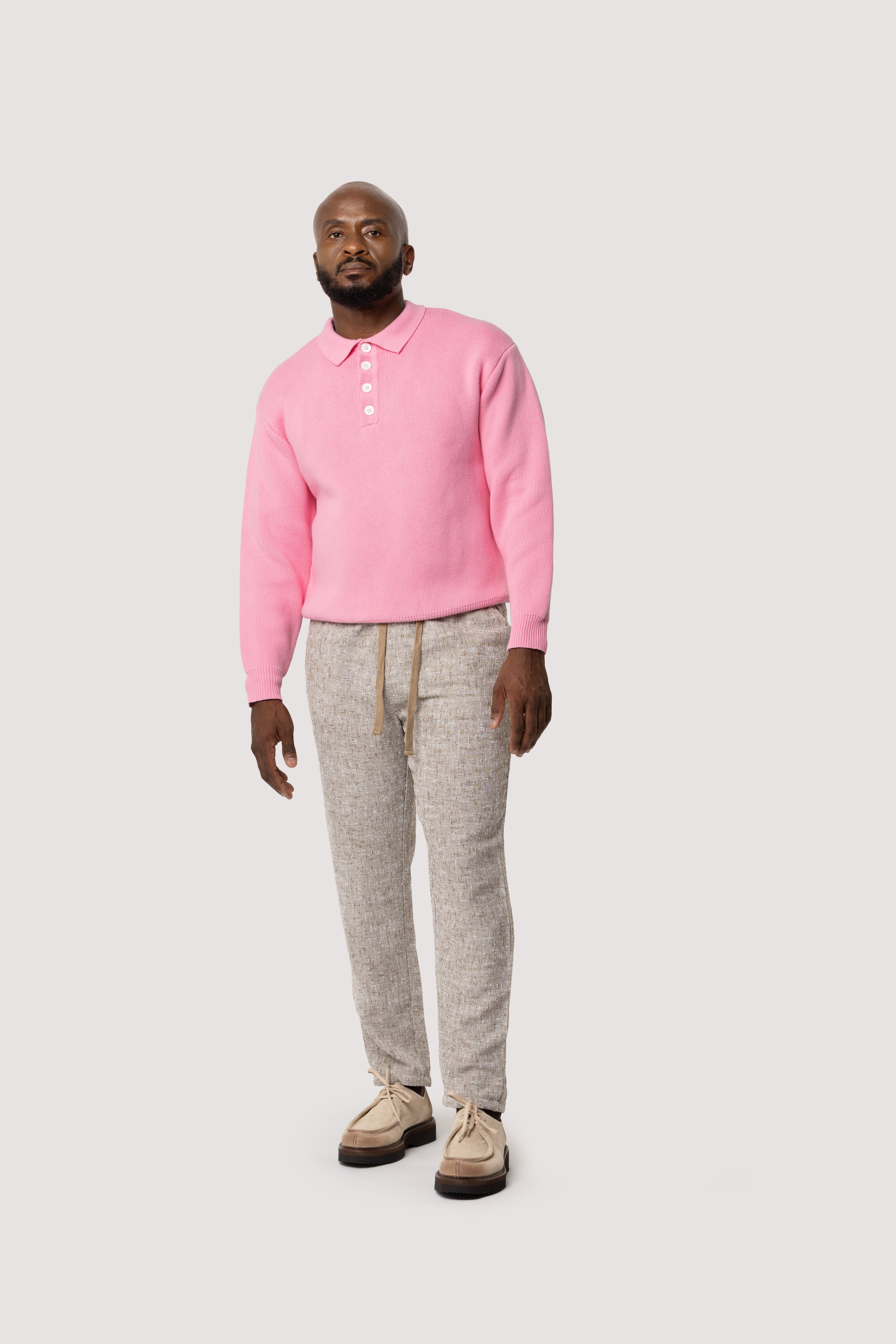 Baby Pink Long Sleeve Knitted Polo – Relevance For Men