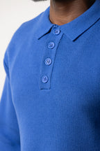 Blue Long Sleeve Knitted Polo