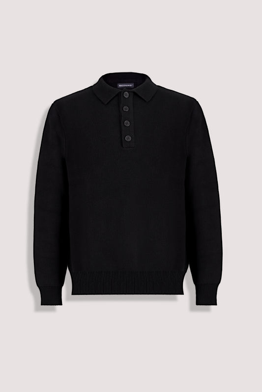 Black Long Sleeve Knitted Polo