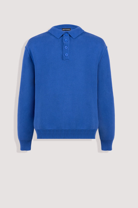 Blue Long Sleeve Knitted Polo