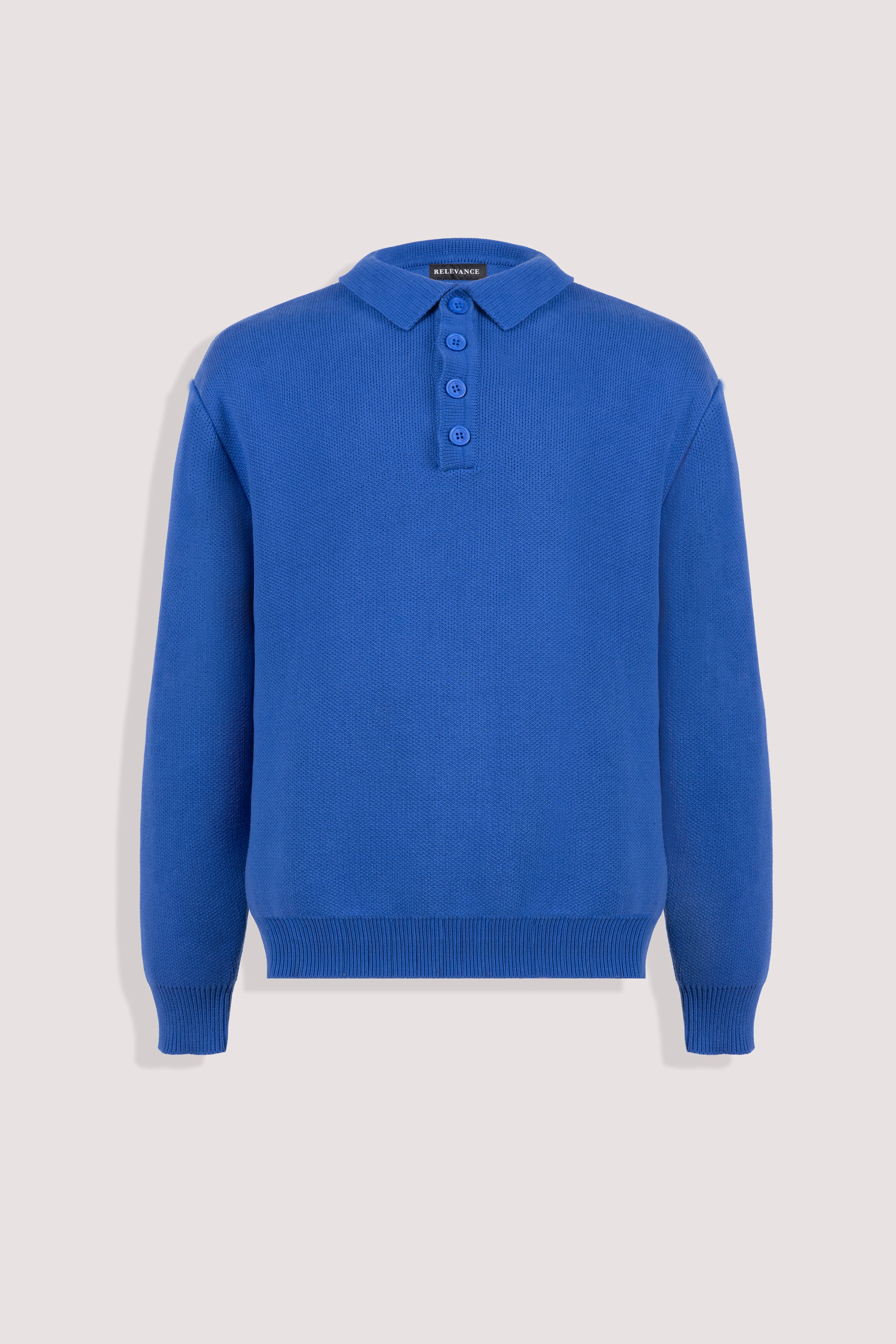 Blue Long Sleeve Knitted Polo