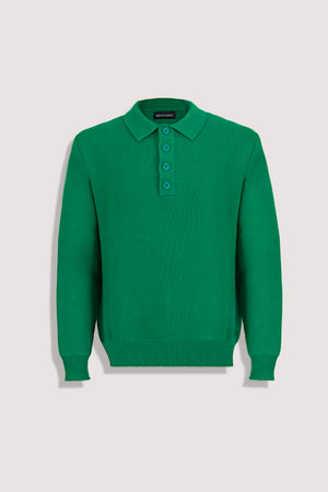 Green Long Sleeve Knitted Polo