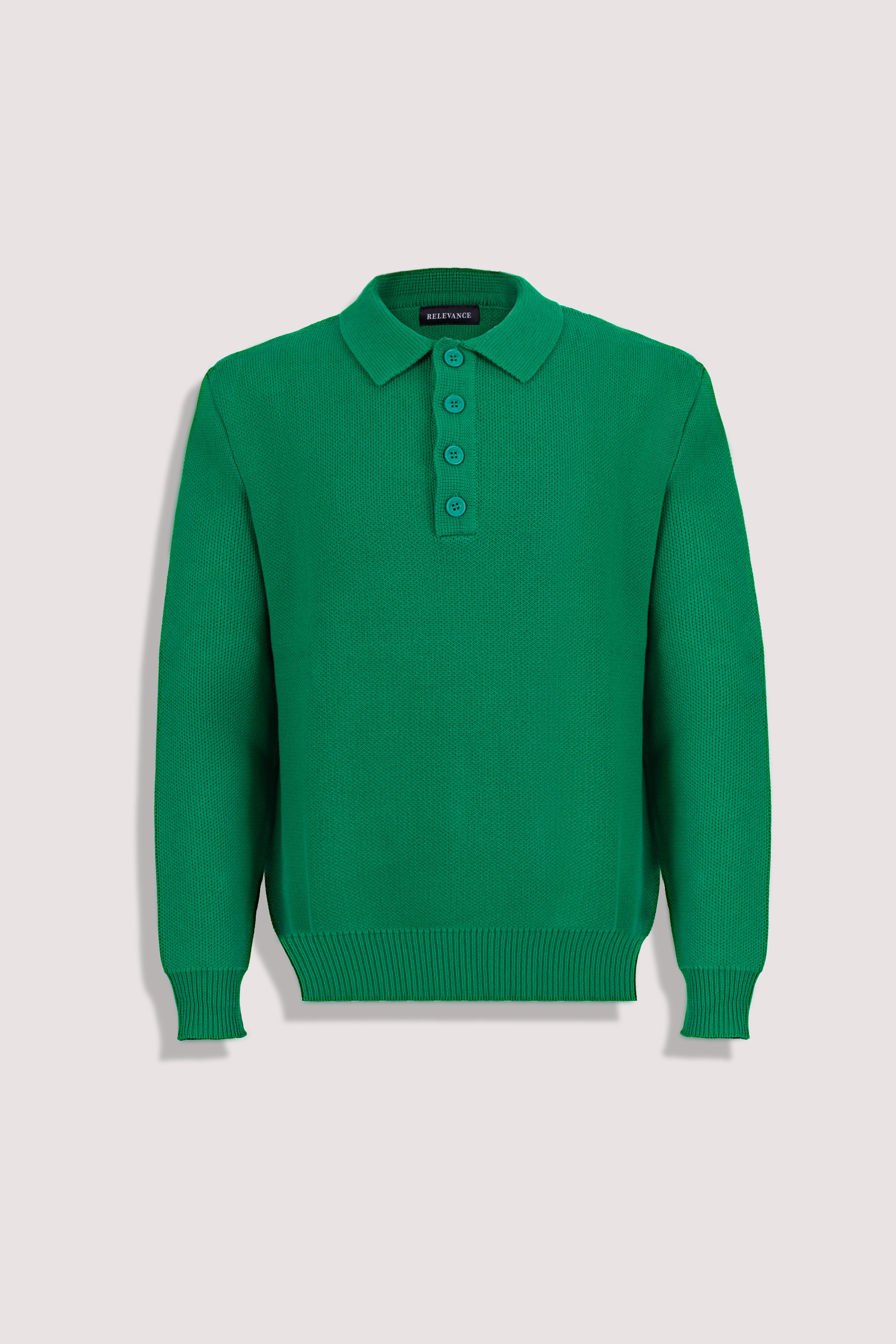 Green Long Sleeve Knitted Polo