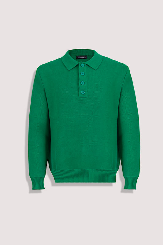 Green Long Sleeve Knitted Polo
