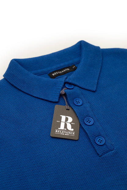 Blue Long Sleeve Knitted Polo