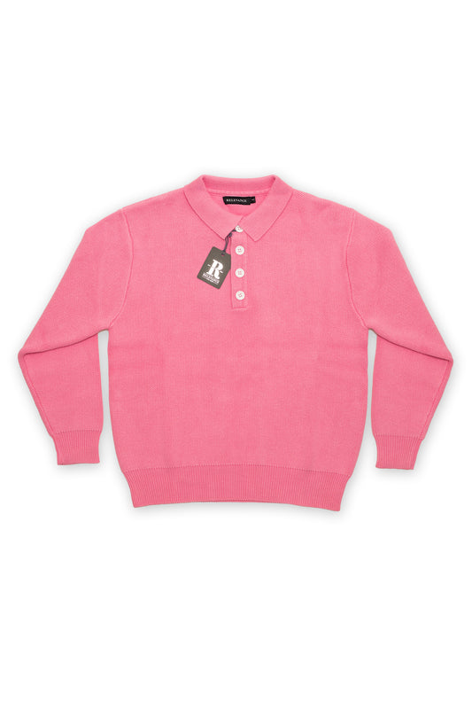 Baby Pink Long Sleeve Knitted Polo