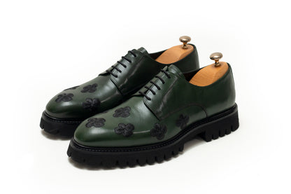 Emerald Green Peacock Black Floral Derby Shoe