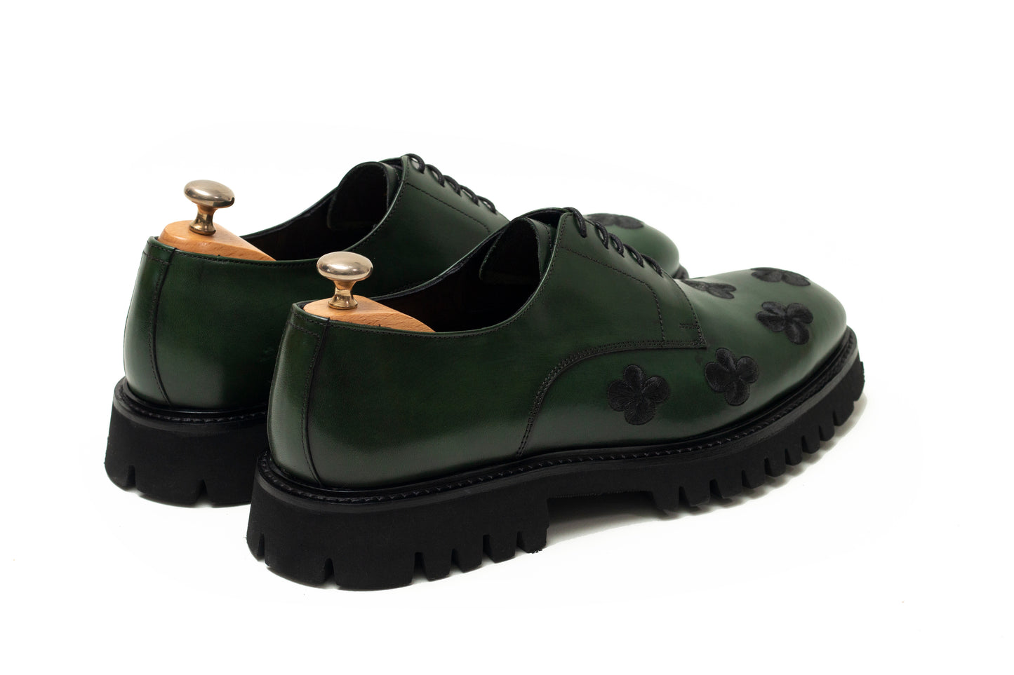 Emerald Green Peacock Black Floral Derby Shoe