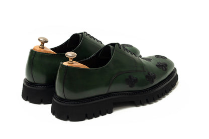 Emerald Green Peacock Black Floral Derby Shoe