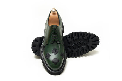 Emerald Green Peacock Black Floral Derby Shoe