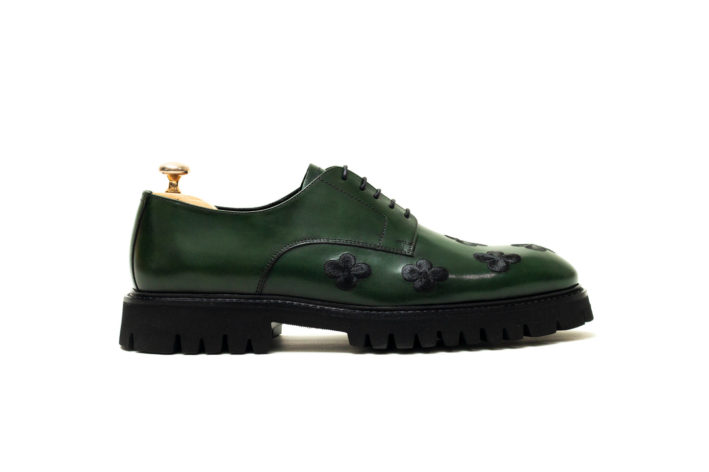 Emerald Green Peacock Black Floral Derby Shoe
