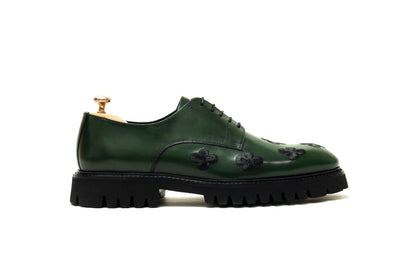 Emerald Green Peacock Black Floral Derby Shoe