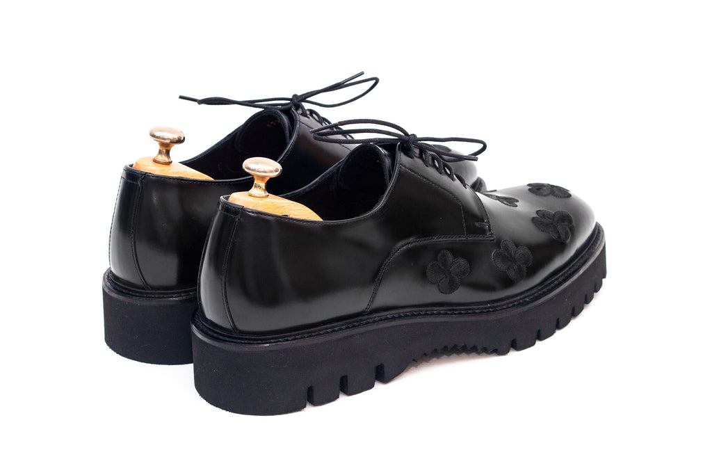 Peacock Black Floral Derby Shoe