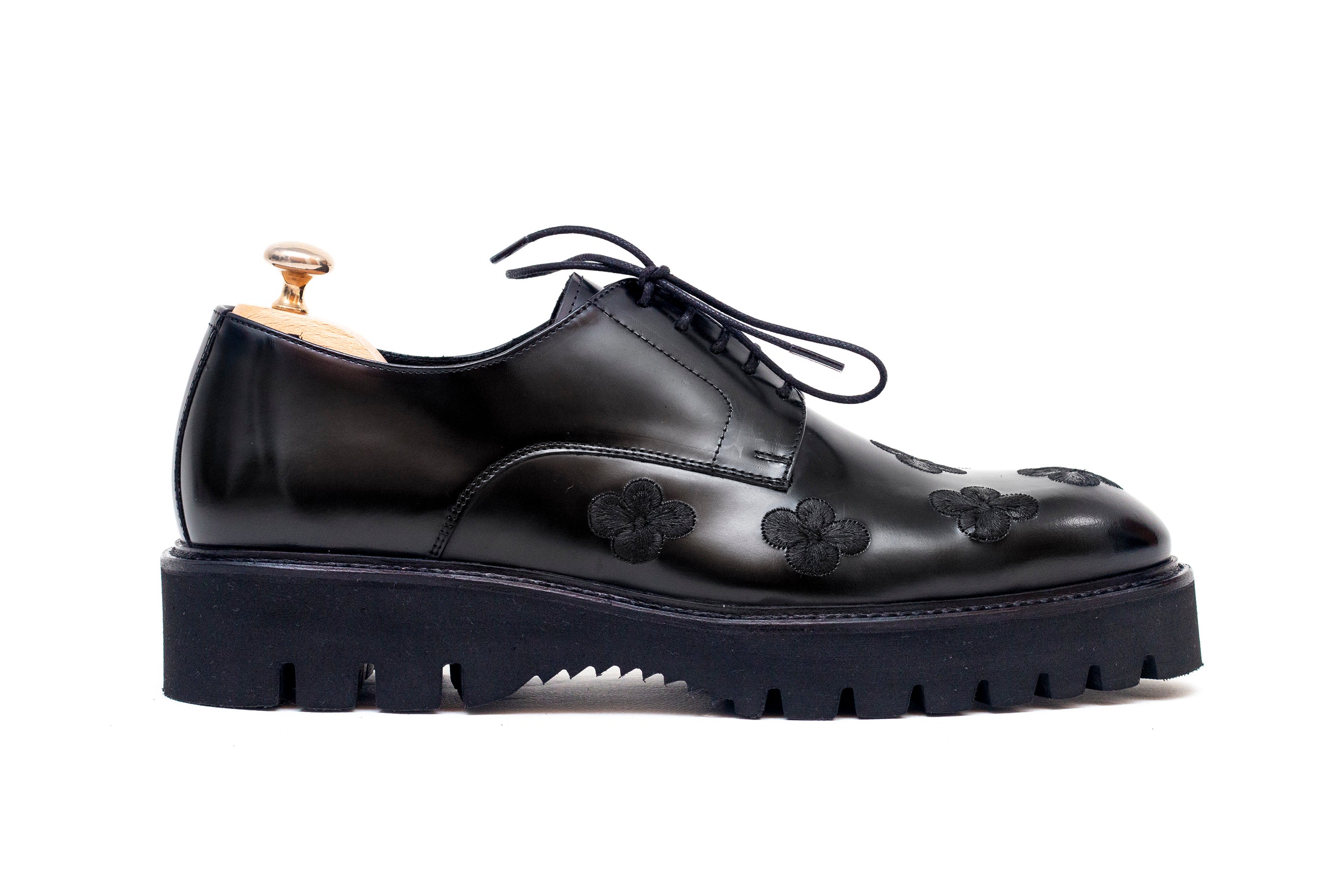 Peacock Black Floral Derby Shoe