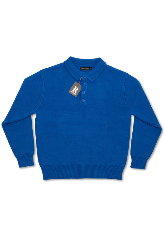 Blue Long Sleeve Knitted Polo