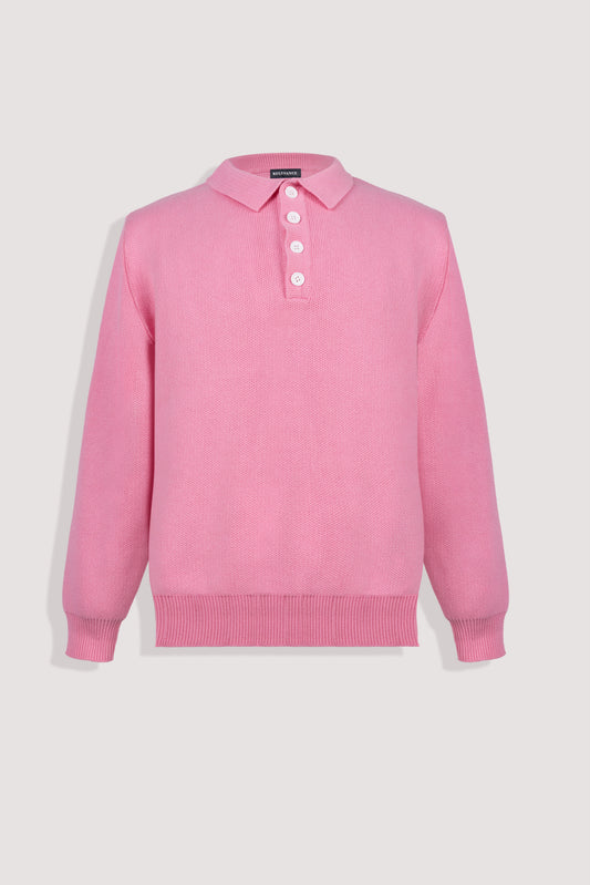 Baby Pink Long Sleeve Knitted Polo