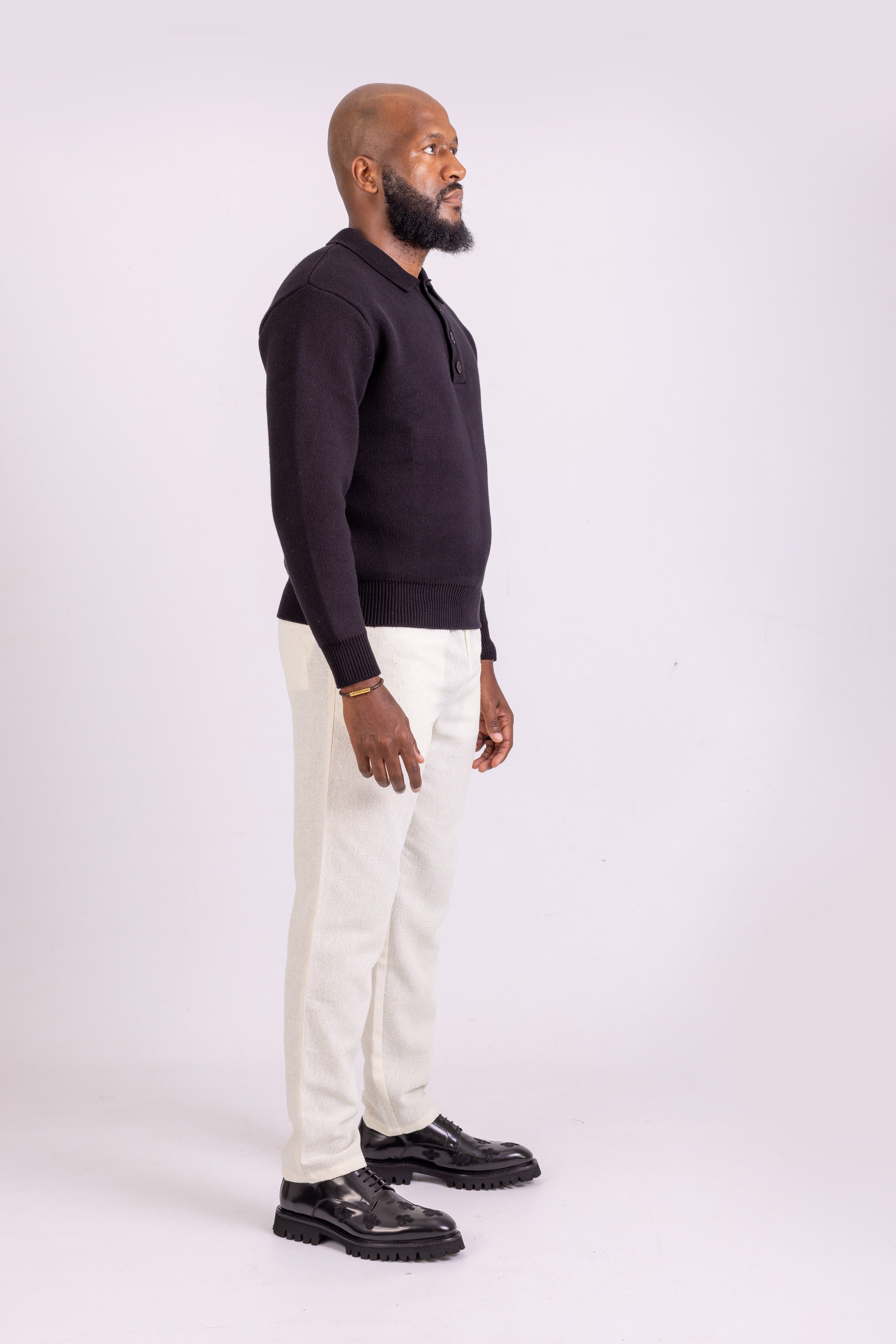 Black Long Sleeve Knitted Polo