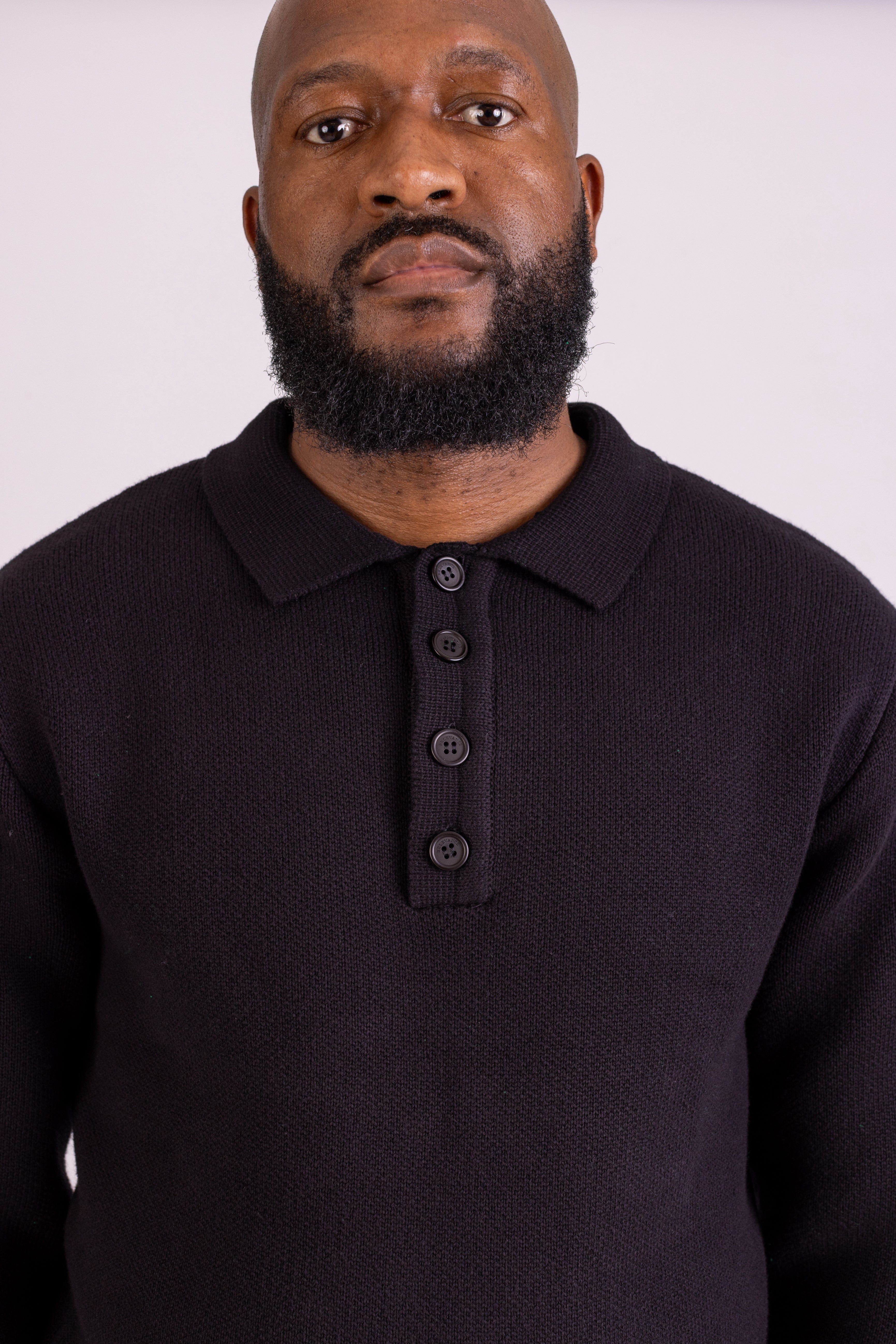 Black Long Sleeve Knitted Polo