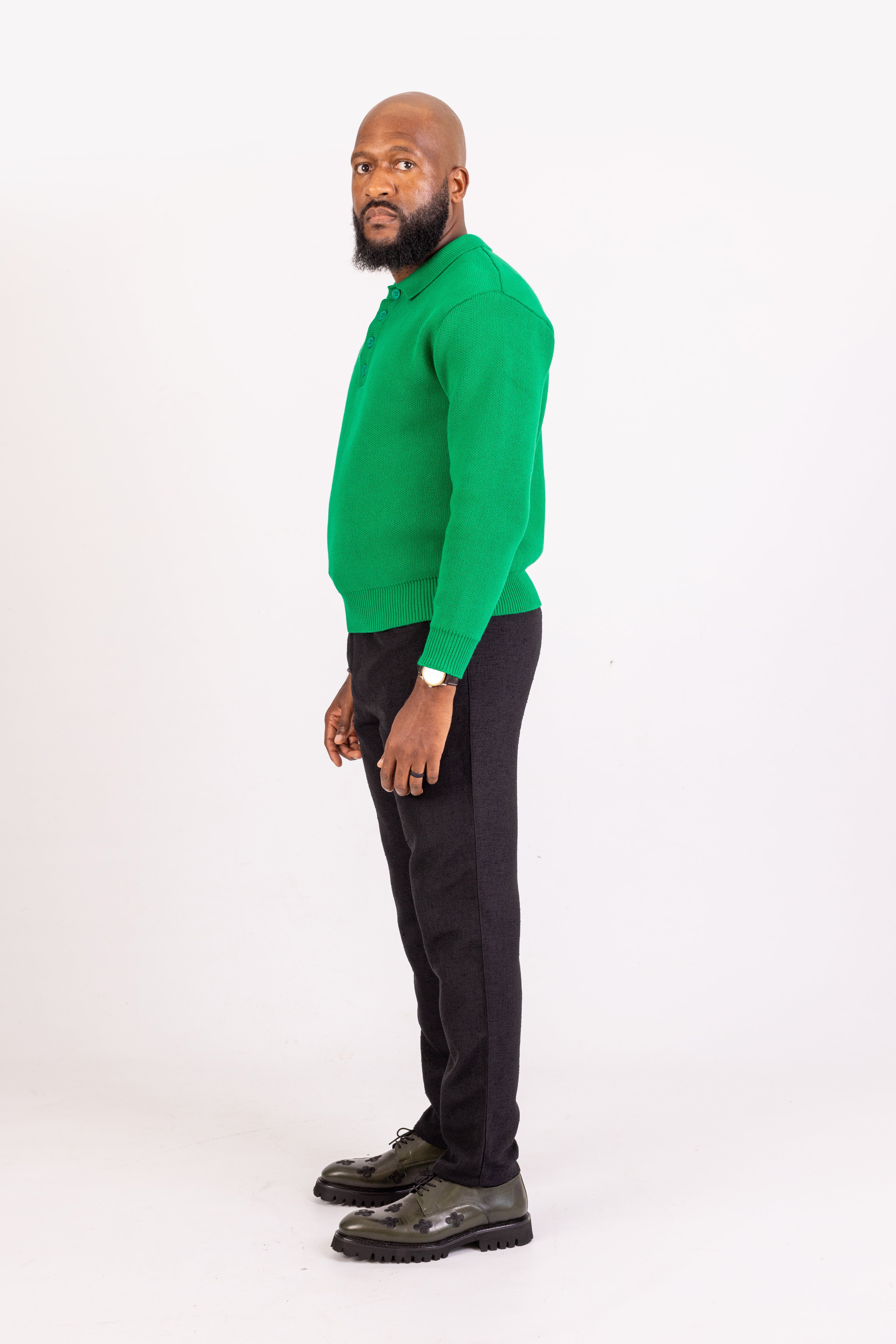 Green Long Sleeve Knitted Polo