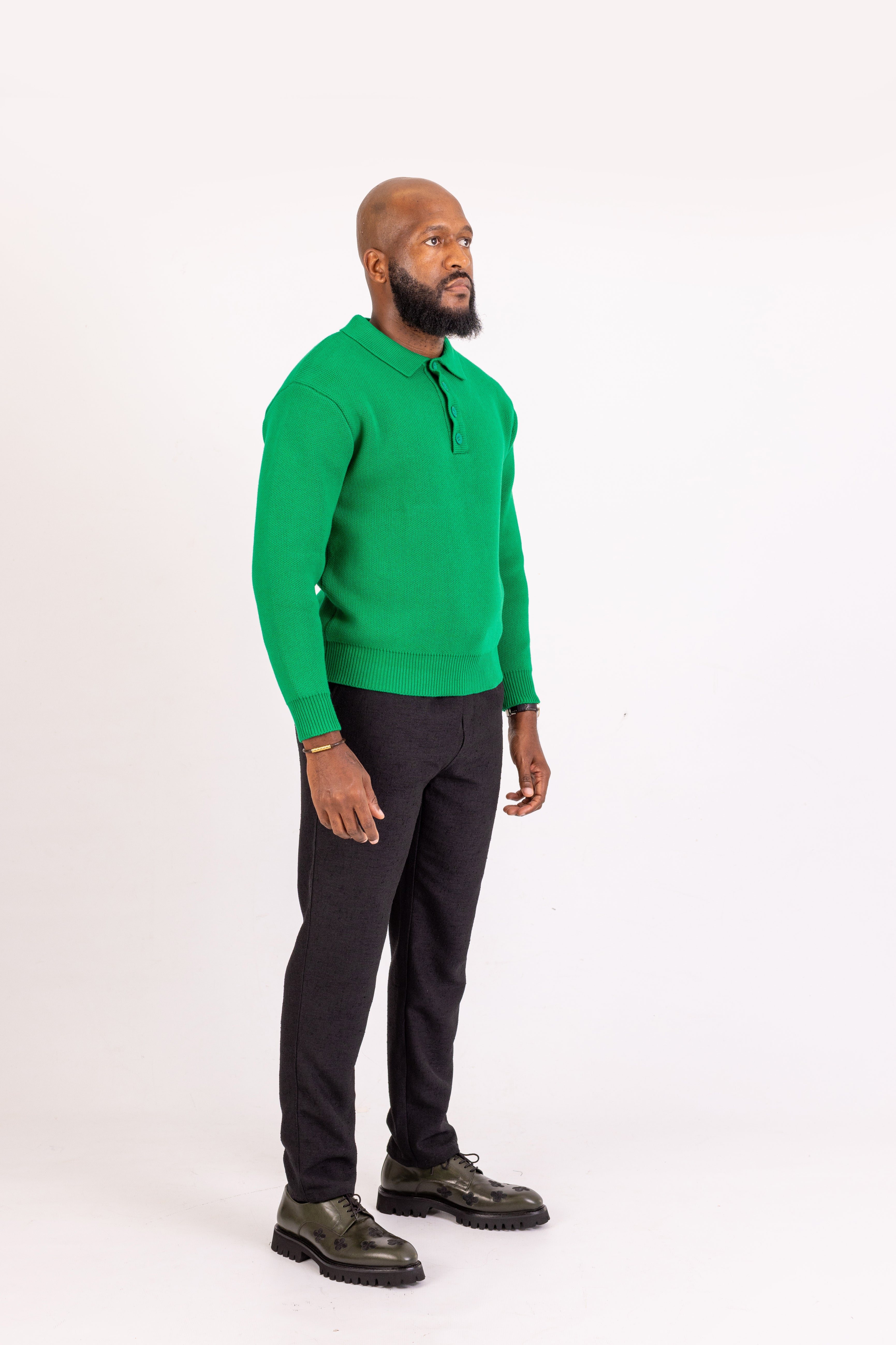 Green Long Sleeve Knitted Polo
