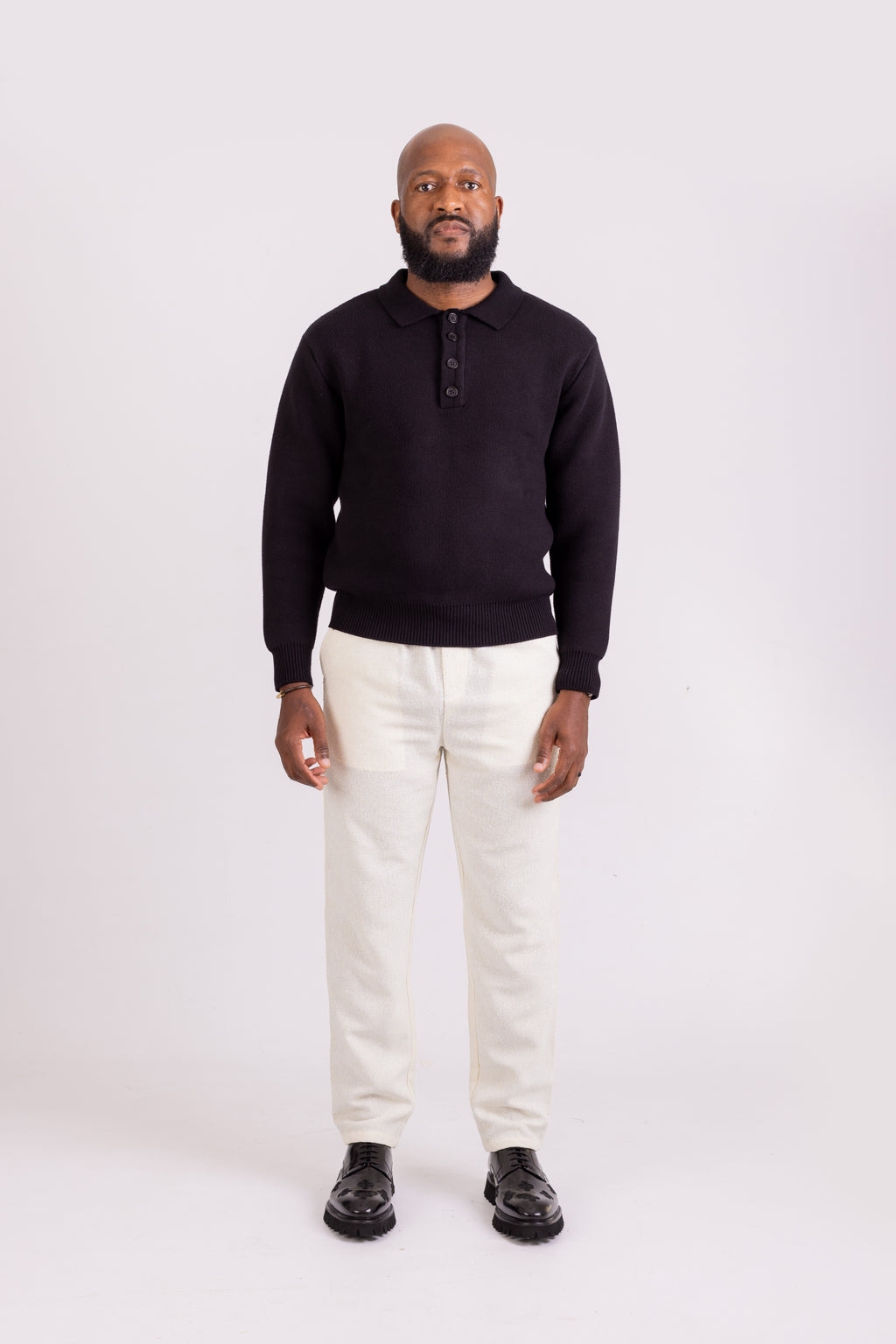 Black Long Sleeve Knitted Polo