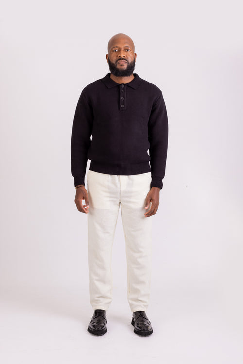 Black Long Sleeve Knitted Polo