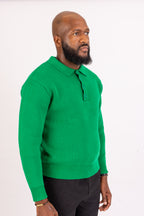 Green Long Sleeve Knitted Polo
